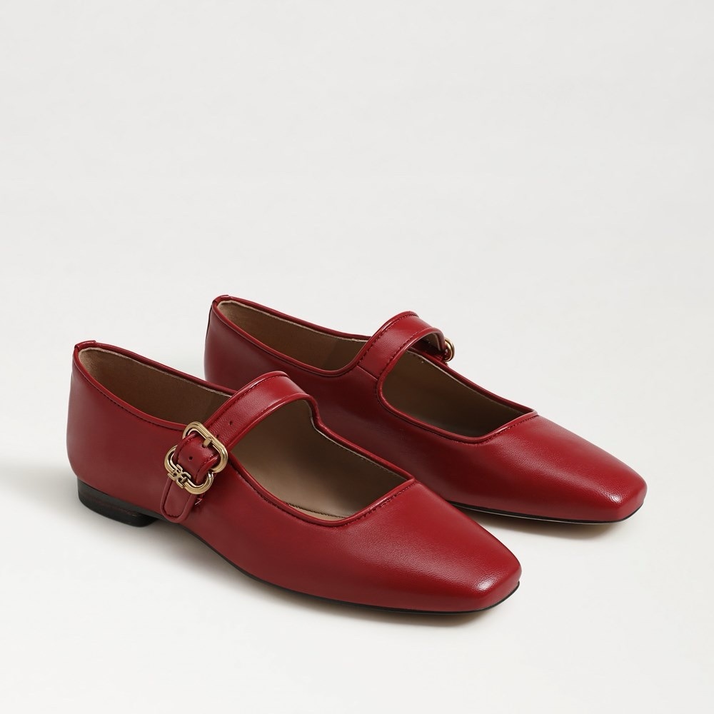 Sam Edelman Michaela Mary Jane Flat Scarlet Red Leather NIB 11 Buckle Classic